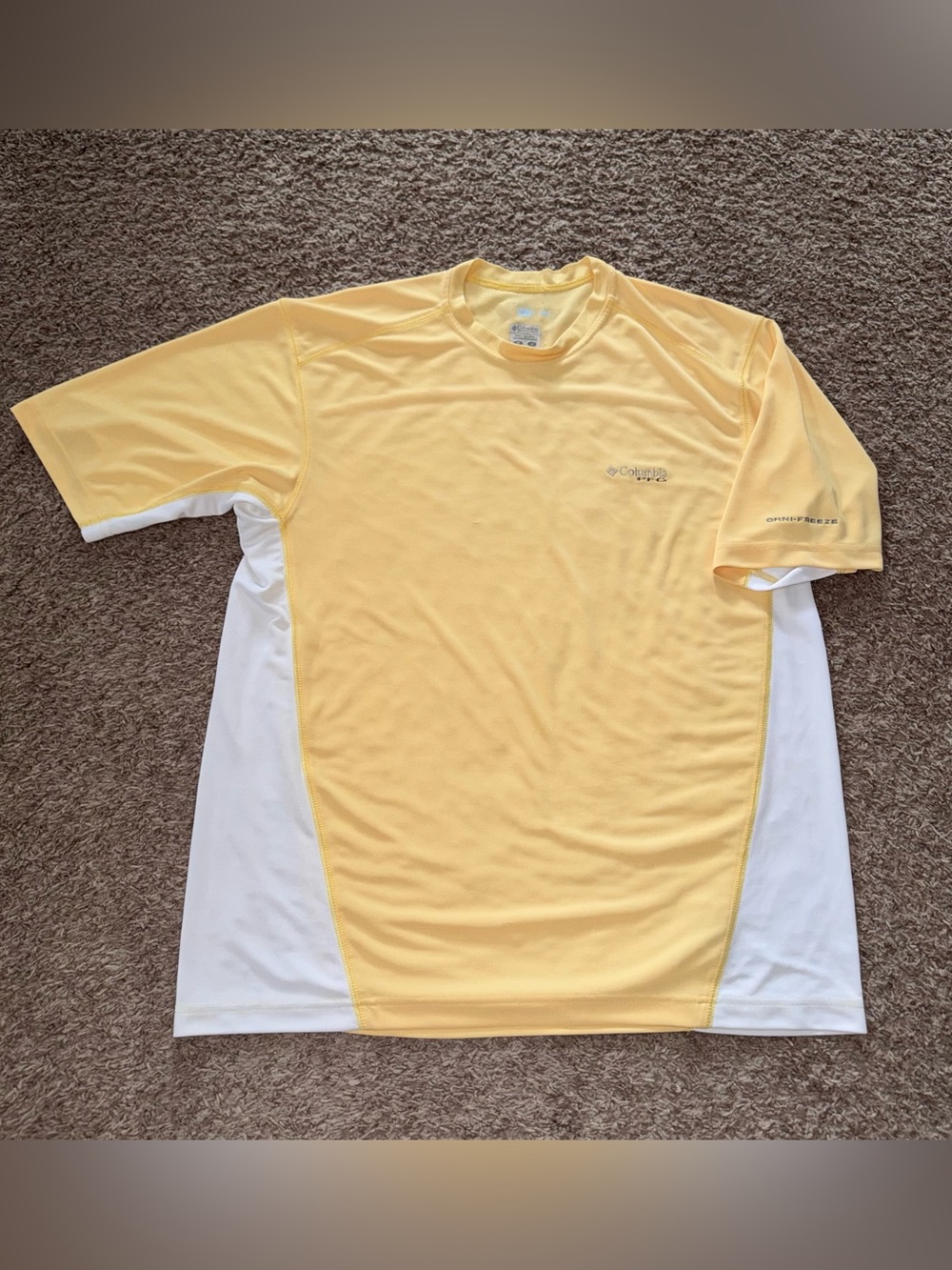 Columbia PFG Omni-Freeze Shirt Mens Large Yellow White Performance